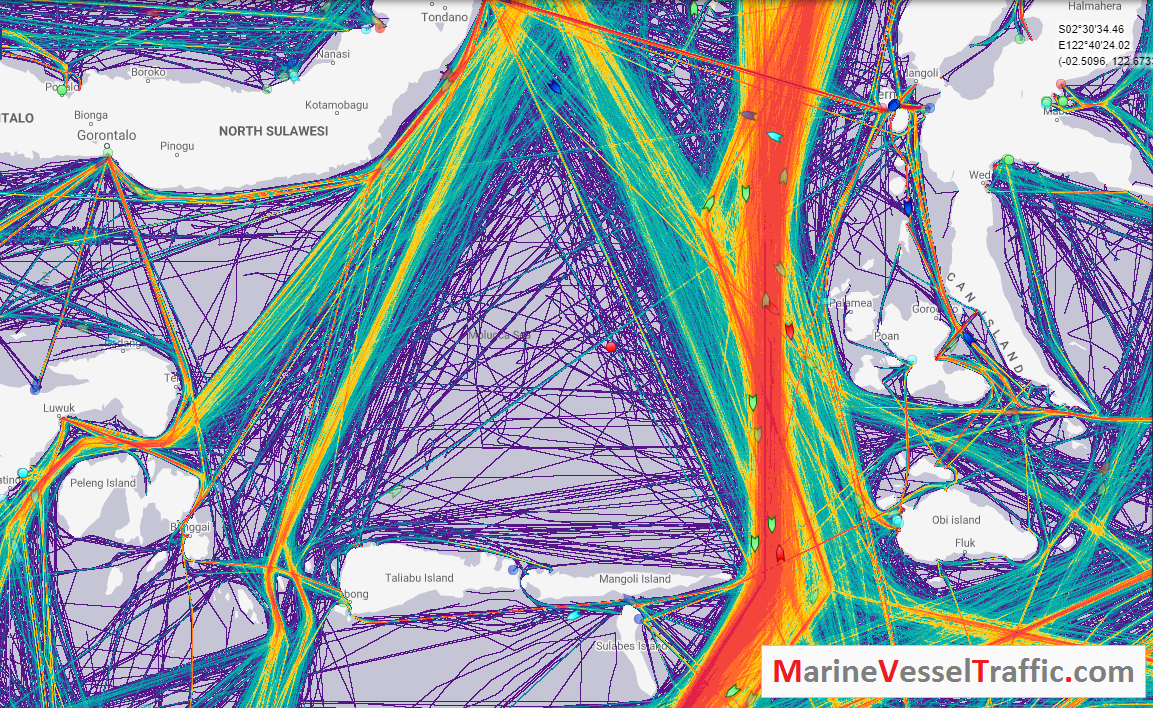 Live Marine Traffic, Density Map and Current Position of ships in MOLUCCA SEA
